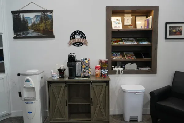Complimentary coffee station